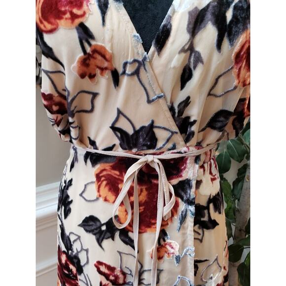 Aakaa Fit & Flare Dress Women's Large Multi Floral Lined Velour Tie Waist V Neck - Picture 11 of 16